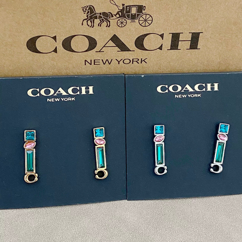 Coach Multicolor Crystal Metal Stud Earrings